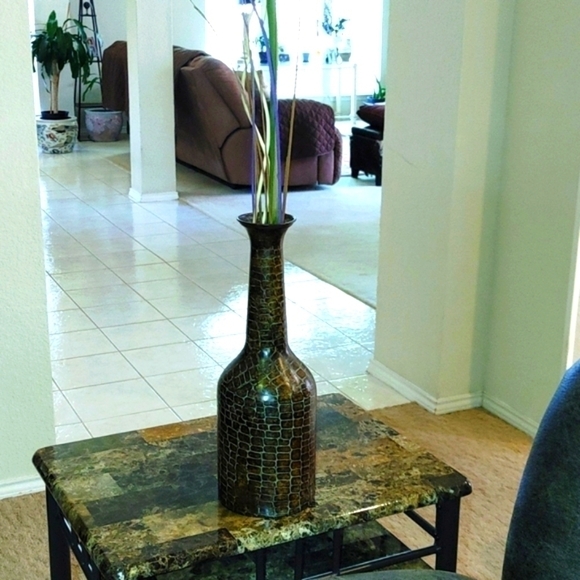 Vintage Long Neck Eggshell Design Tall Brown Vase 15" Length - Picture 4 of 8